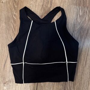 Sleek Black Sports Bra with White Accents